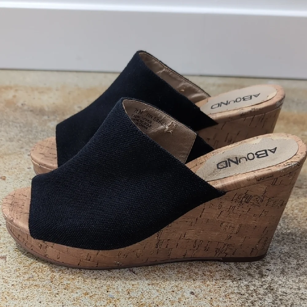 Abound Black Canvas Cork Wedge Mule Sandals